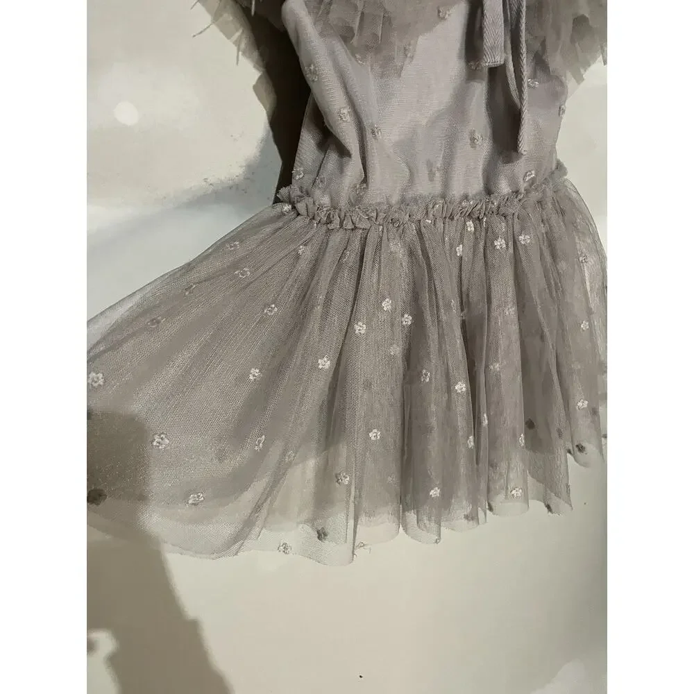 Noralee Poppy Dress Storm Gray Tulle Baby Girl‎ 4t Formal Feathers Party